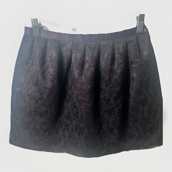 Vintage Purple Satin Mini Skirt Black Floral Lacing XSmall Y2K.        Hh - Picture 1 of 8